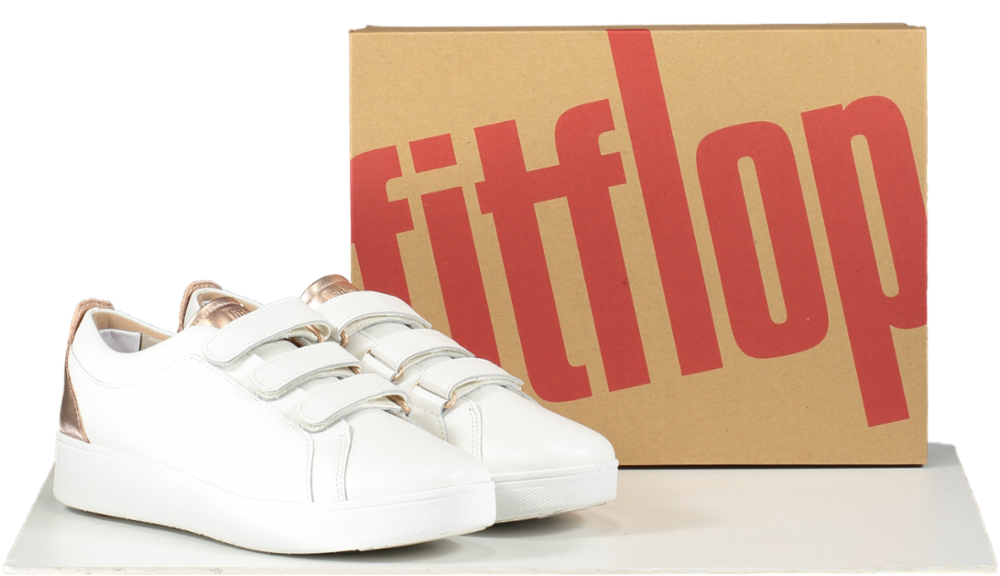FitFlop Metallic back Urban White Rose Gold Leather Strap Trainers