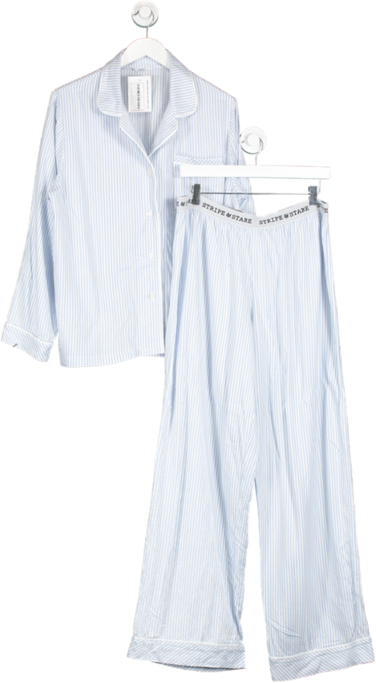 Stripe & Stare Blue Soft Brushed Striped Pyjama Set UK XL