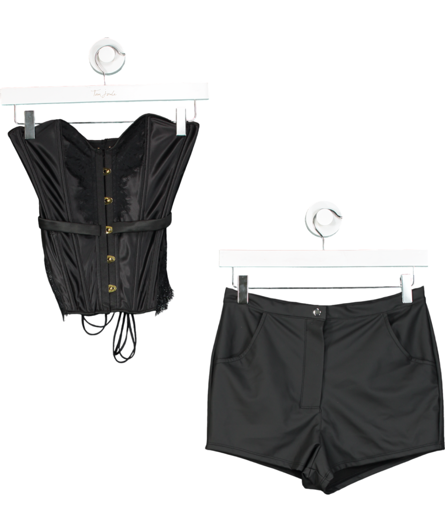 Ann Summers Black Everlasting Corset Top And Leather Shorts UK S