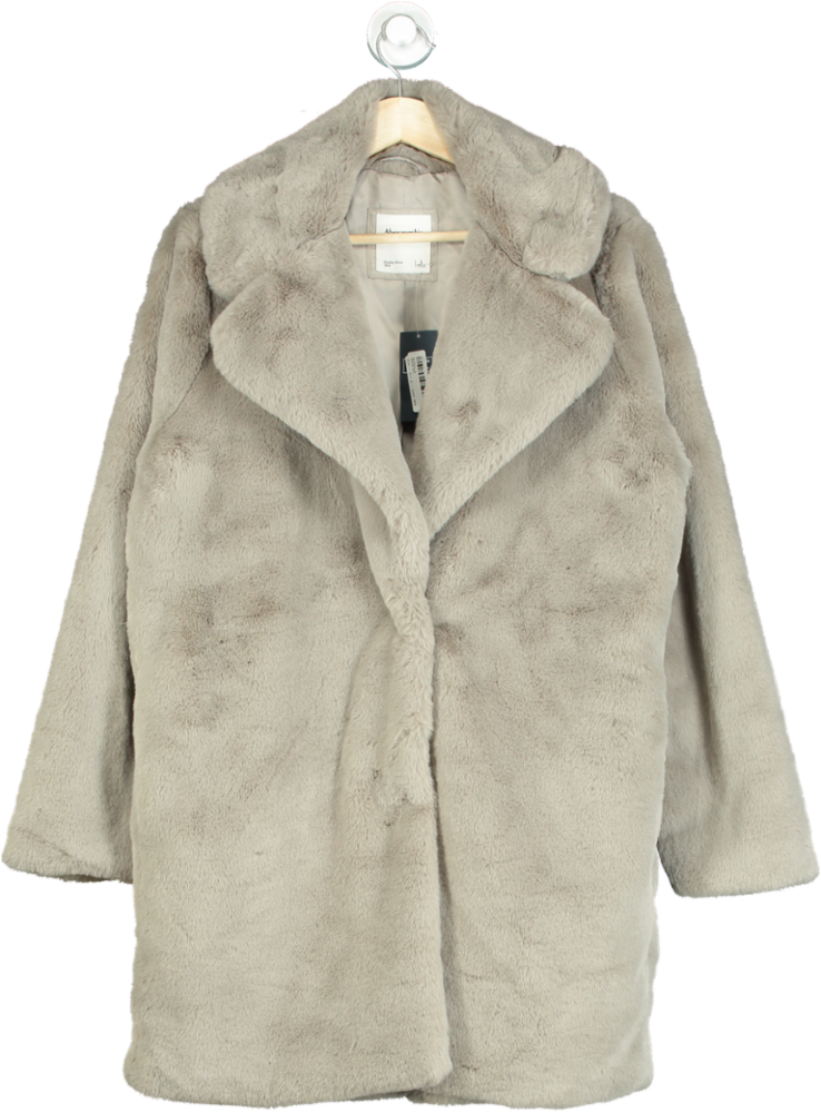 Abercrombie Fitch Beige Supersoft Faux Fur Coat UK L Reliked