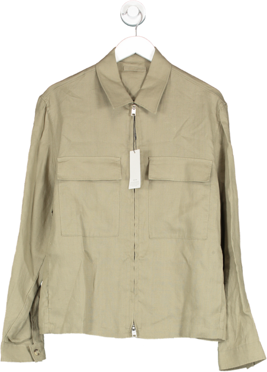 MANGO Beige / Olive 100% Linen Overshirt With Pockets BNWT UK L