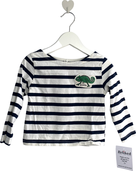Mini Rodini White Striped Long Sleeve T Shirt With Gecko 18-24 Months