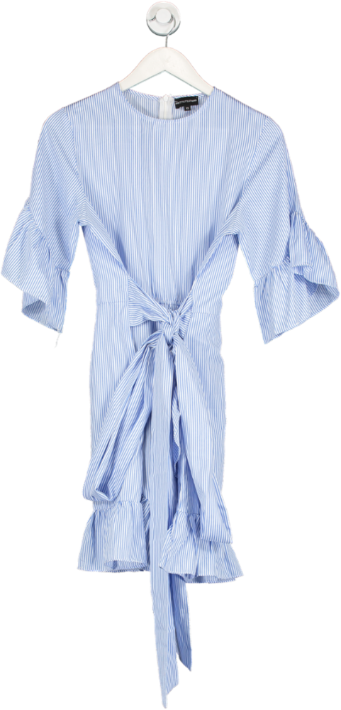 PrettyLittleThing Blue Striped Ruffle Hem Dress UK 12