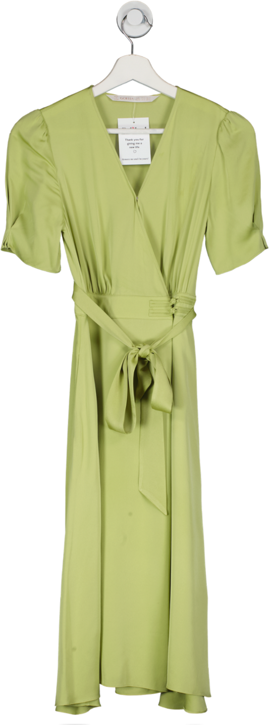 Goelia Green 22 Momme V-neck A-line Midi Dress UK 6