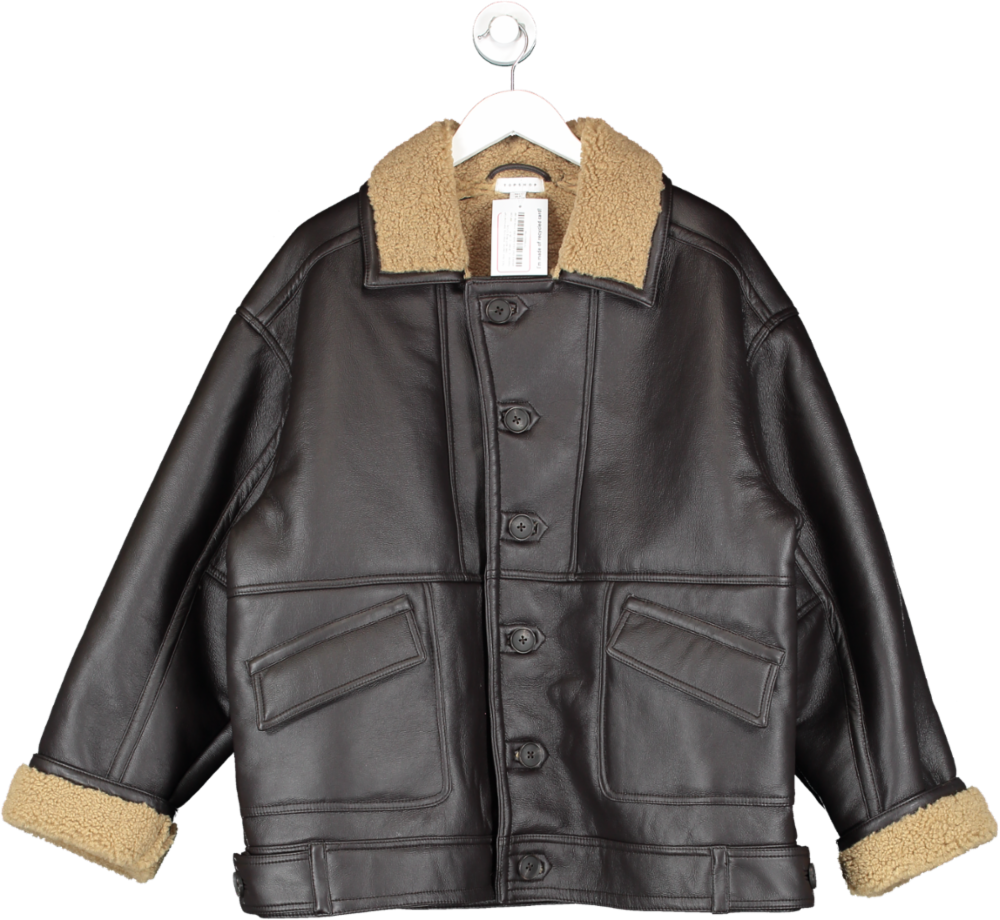 Topshop Brown Tall Faux Leather Shearling Oversized Car Coat With Borg –  Reliked