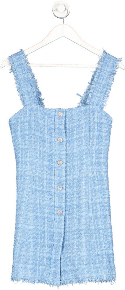 ZARA Blue Dimante Button Tweed Dress UK M