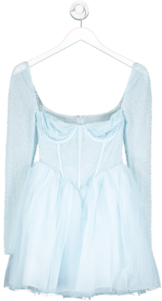 Oh Polly Blue Calliope Embellished Long Sleeve Tulle Skirted Mini Dress UK 6