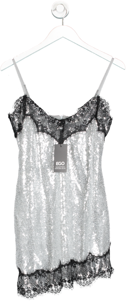 Ego Metallic Sequin Lace Trim Mini Dress UK 14