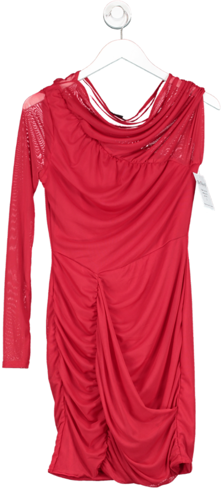 boohoo Red Plus Mesh One Sleeve Mini Dress UK 12