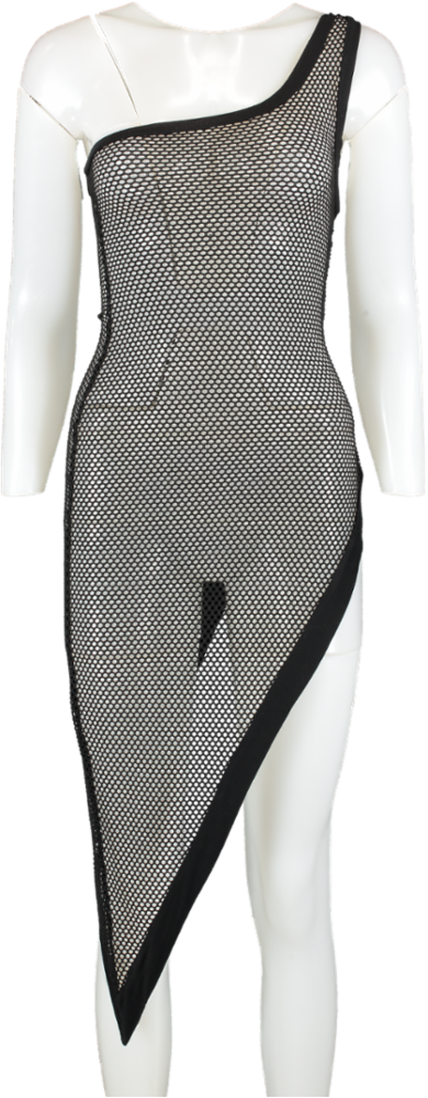 Fashion Nova Black Fishnet Midi Dress UK S
