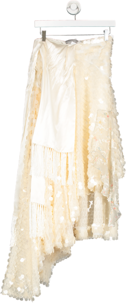 Preen by Thornton Bregazzi Cream Sequin Embellished Skirt Hankercheif Skirt UK XS