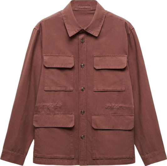 MANGO Brown Linen Overshirt With Pockets BNWT UK L