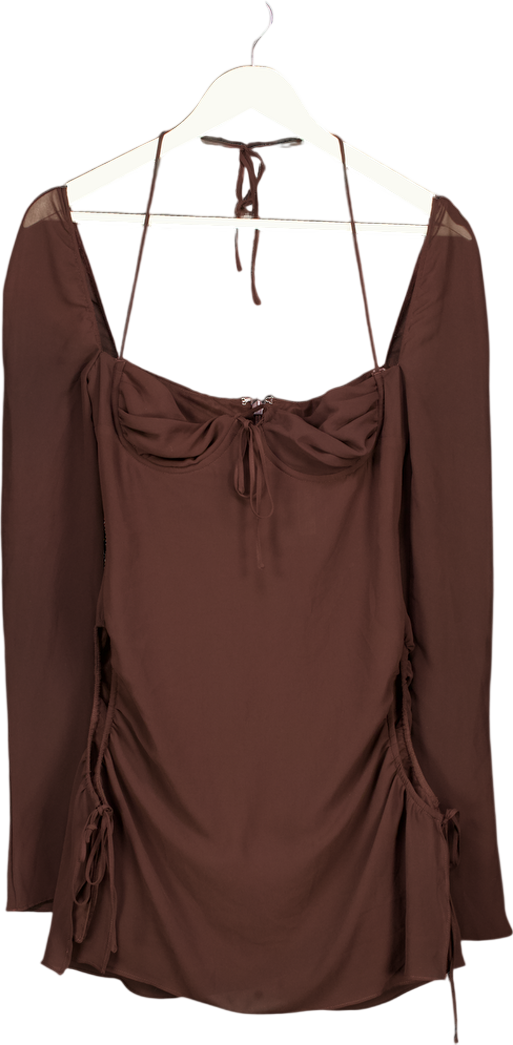house of cb brown mini dress Chiffon Cutout Halter trimmed collar and the full skirt red backless silk dress Women's US Size:7