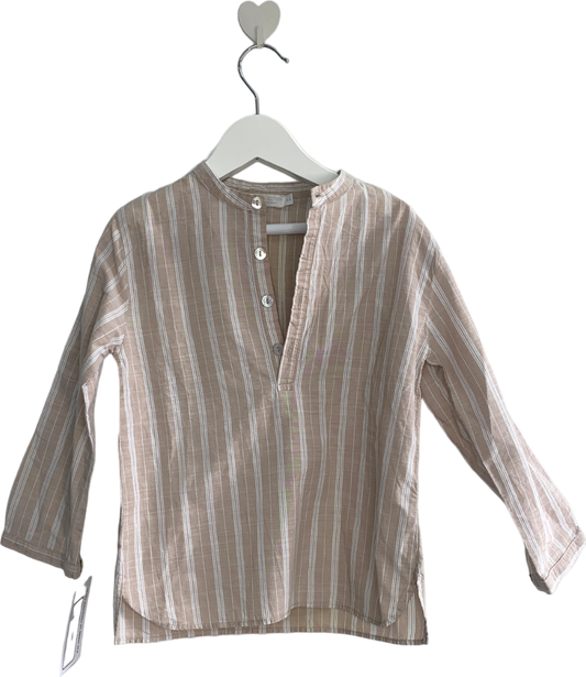 Chic Collection Beige Striped Half Button Down Top 4 Years