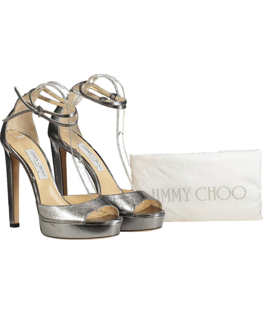 Jimmy Choo Metallic Gunmetal Platform Heeled Sandals UK 8 EU 41
