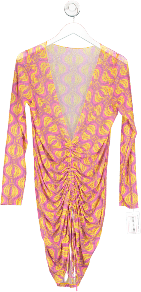 Multicoloured Vibrant Print Sheer Mesh Beach Dress UK L