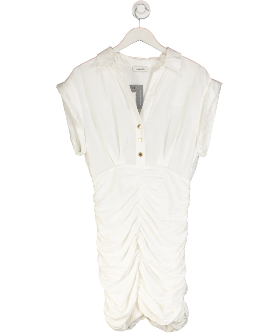 Sandro Ivory White Ruched Woven Mini Shirt Dress UK 8 - Reliked Sandro Ivory White Ruched Woven Mini Shirt Dress UK 8 - Reliked