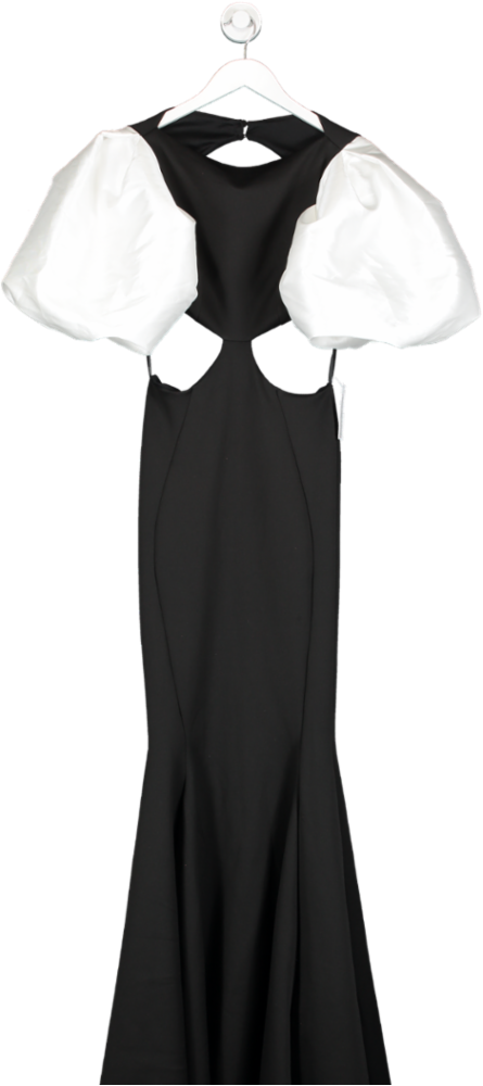 ASOS Black Cut Out Satin Puff Sleeve Maxi Dress UK 10