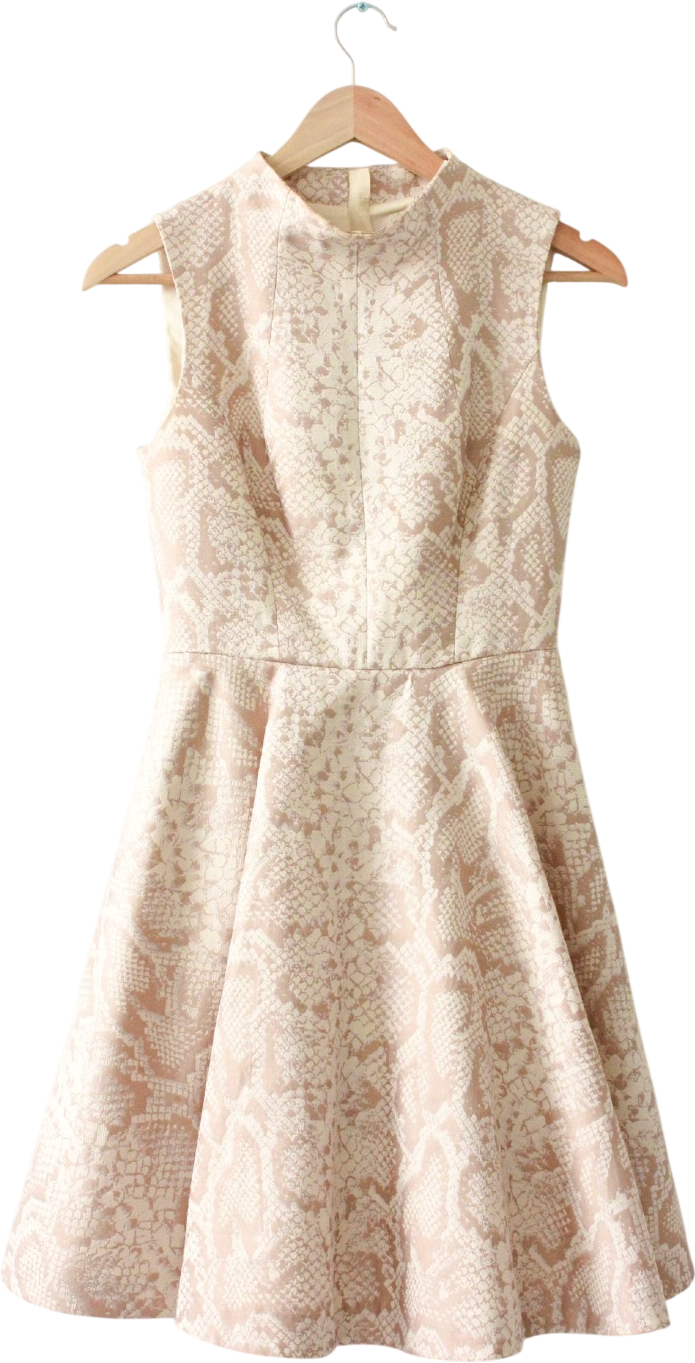 Ted Baker Cream Jacquard Azraa Snake Jacquard High Neck Fit & Flare Dr – Reliked