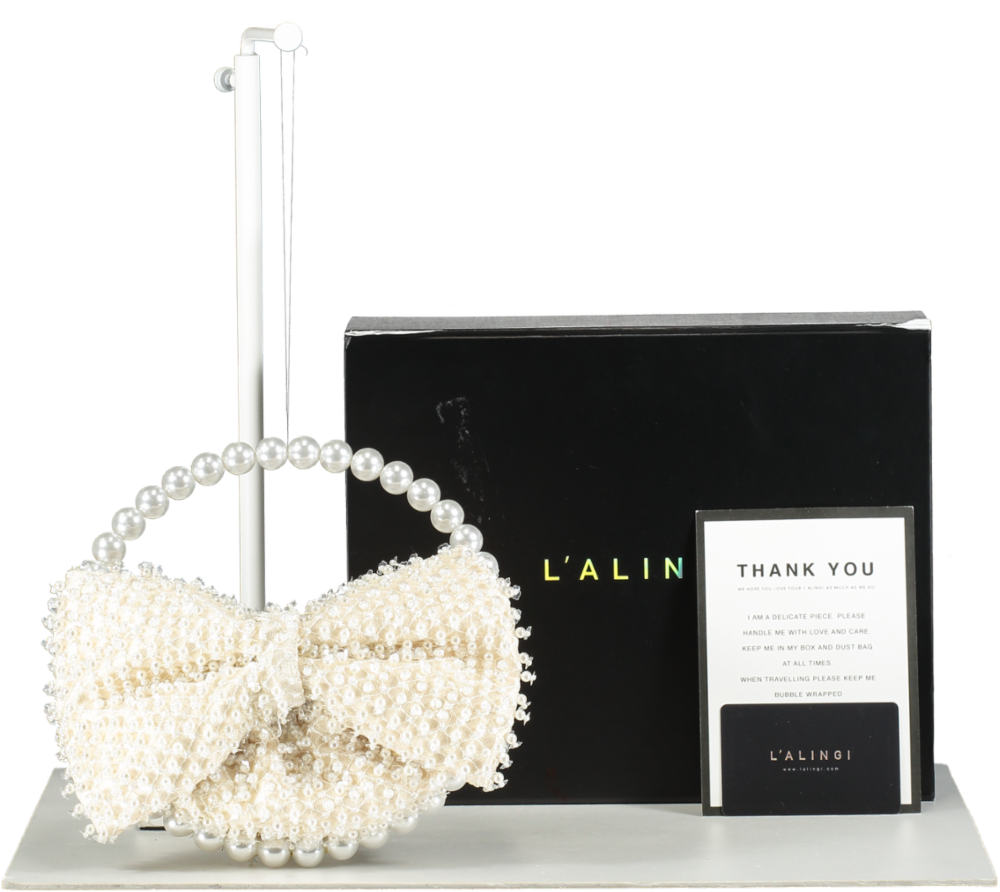 L'alingi Cream Exclusive Pearl-embellished Bow Clutch Bag One Size