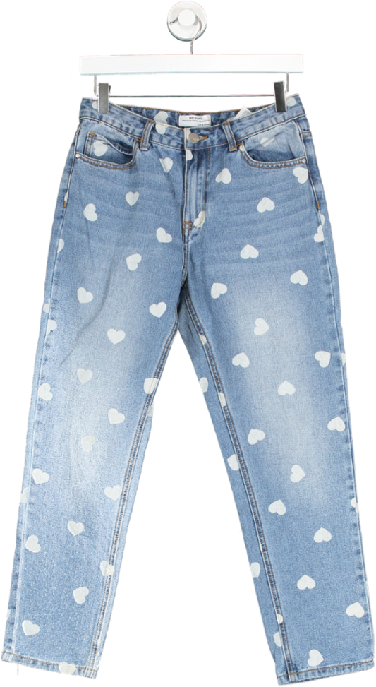 Redial Blue Heart Print Mom Style Jeans UK 8