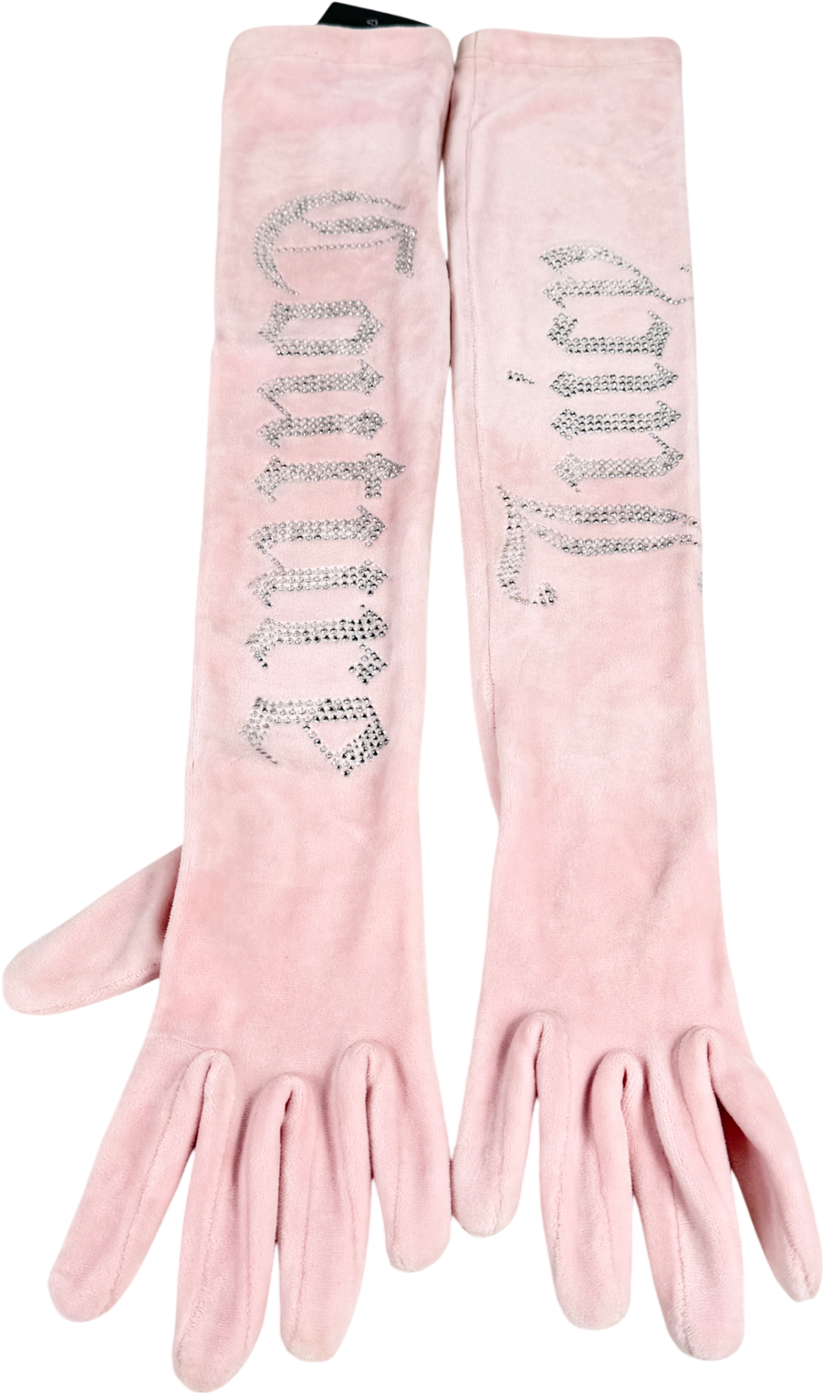 Juicy Couture Pink Velour Diamante Full Length Gloves UK S