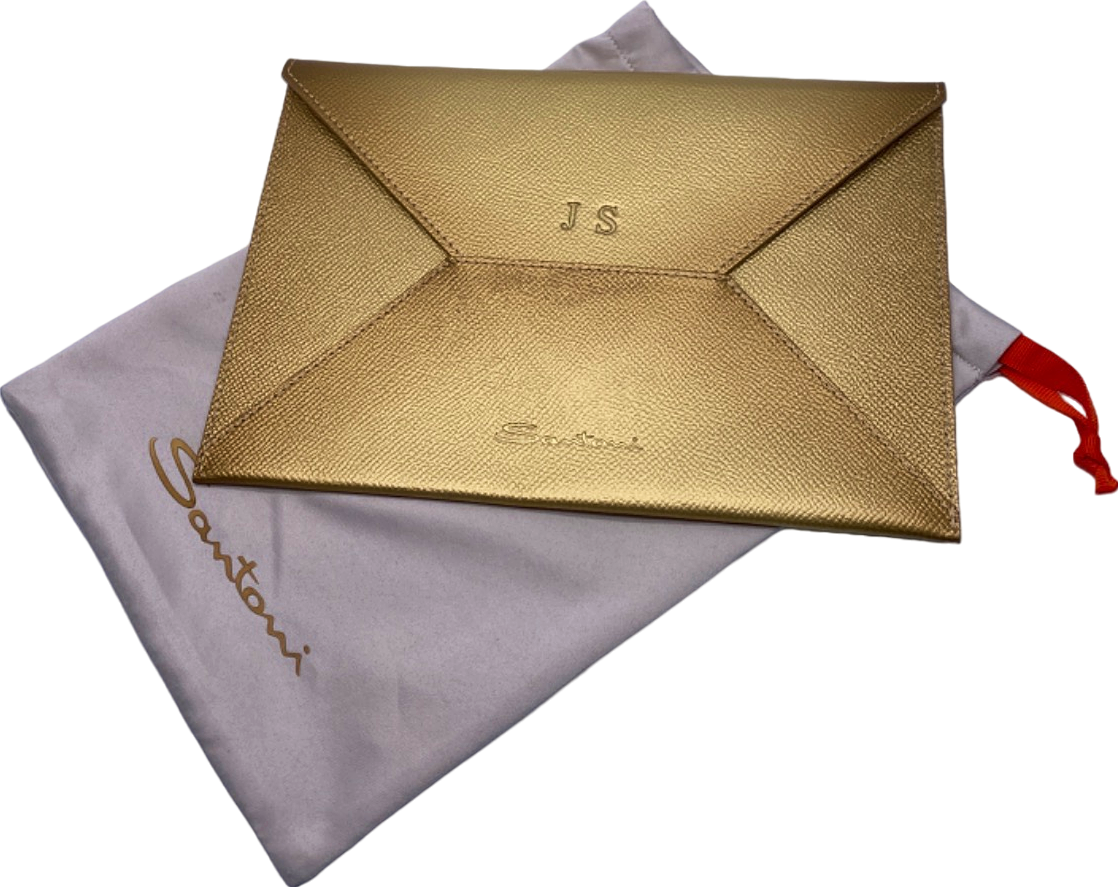 Santoni Gold Leather Envelope Clutch personalised JS Reliked