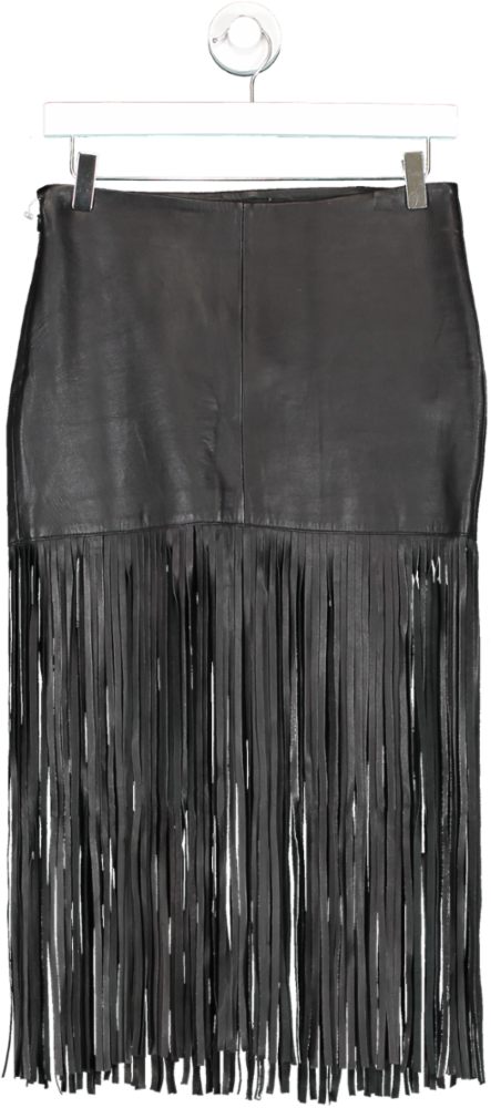 Maje Black Leather Fringe Skirt UK 8
