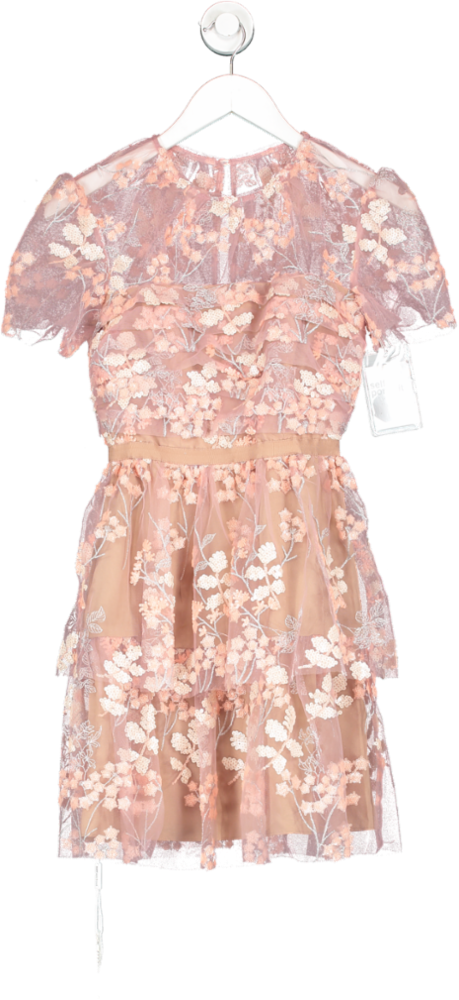 self portrait Pink Flower Mesh Tiered Mini Dress BNWT UK 6