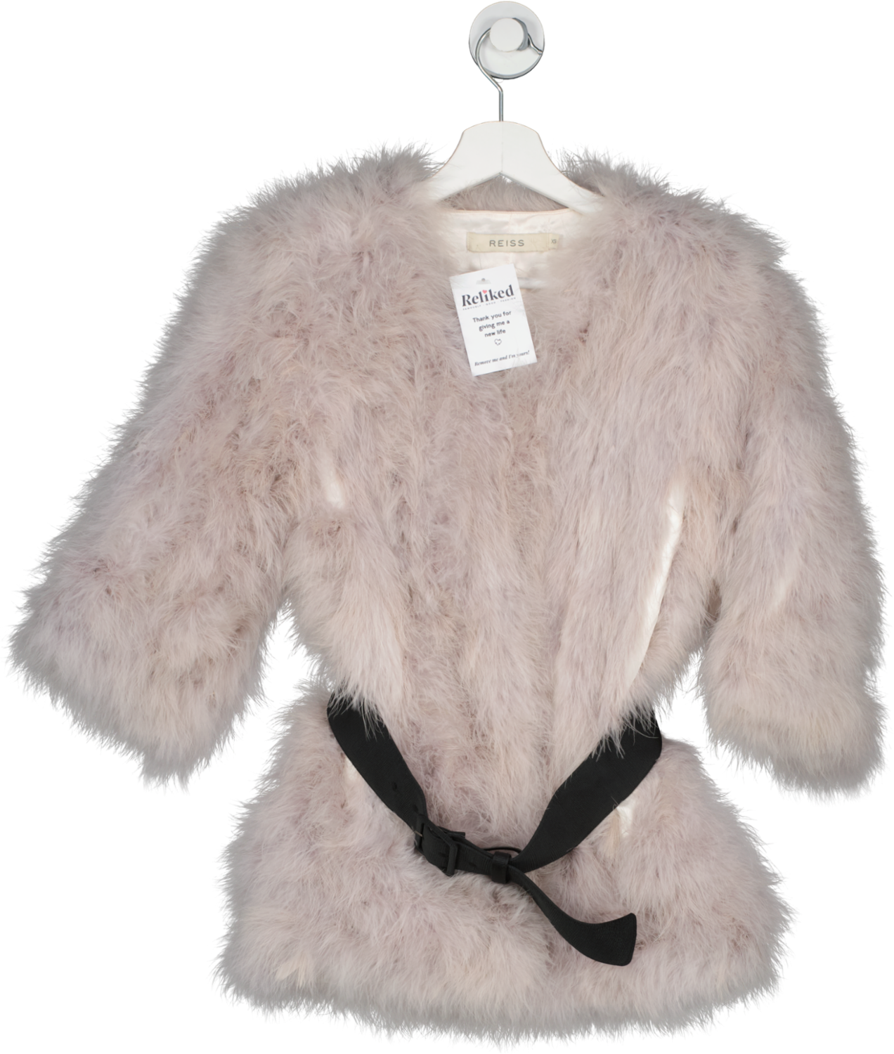 REISS Purple Marabou Belted Feather Coat UK XS Reliked