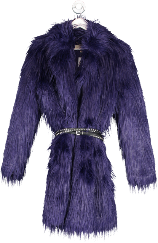 Michael Kors Purple Faux Fur Long Coat With Belt UK S