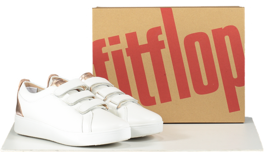 FitFlop Metallic-back Urban White Rose Gold Leather Strap Trainers BNIB UK 6.5 EU 39.5👠