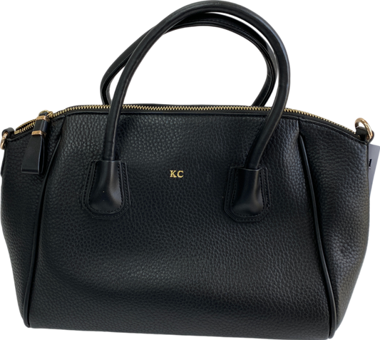 Tom & Eva Black Leather Hand Bag With Personalisation Kc One Size