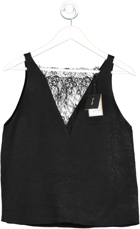 Massimo Dutti Black Deep V Lace Fronted Top UK 10