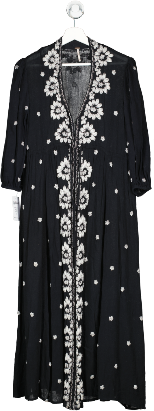 Free People Black Embroidered Fable Dress UK XS