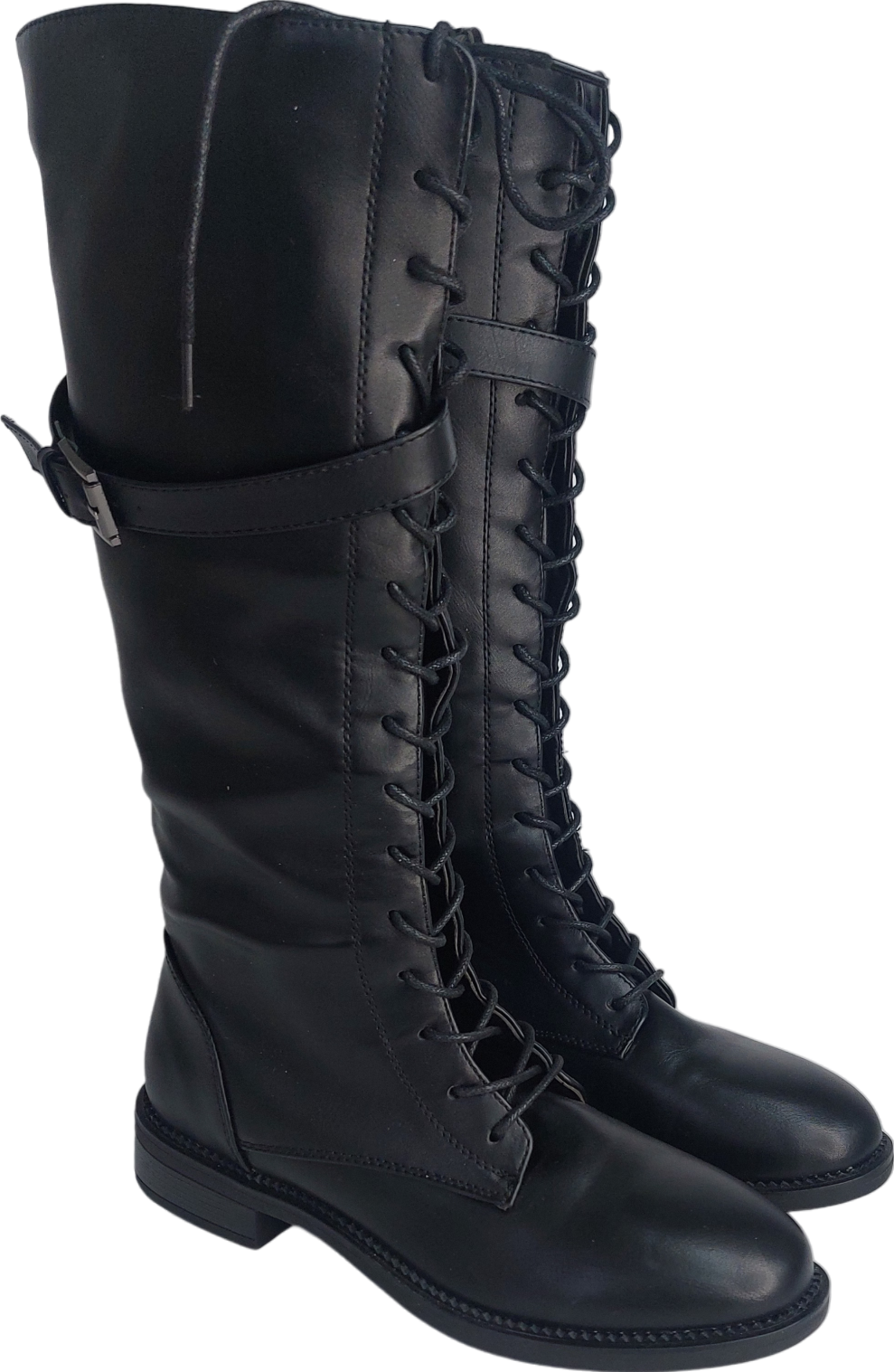 Nasty Gal Black Knee High Boots With Buckle Detail UK 4 EU 37 Reliked