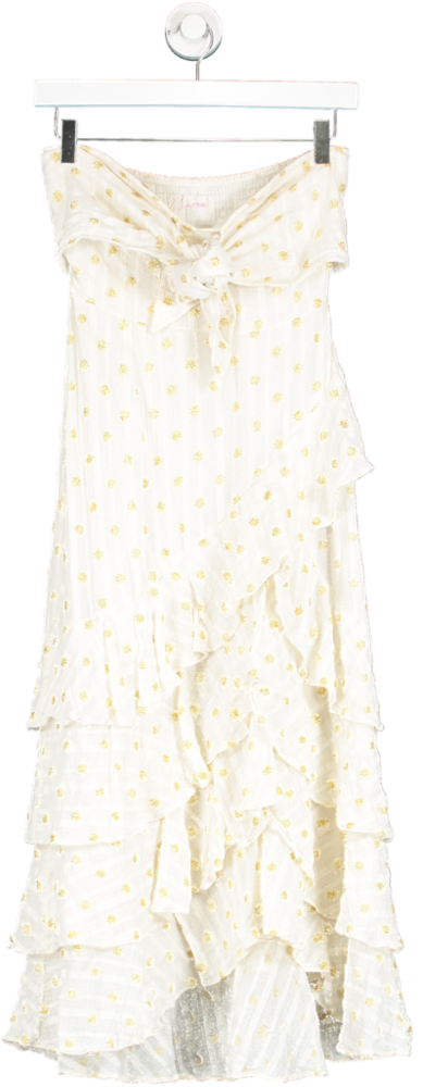 Sundress Cream Gold Sun Print Tiered Bandeau Dress UK S