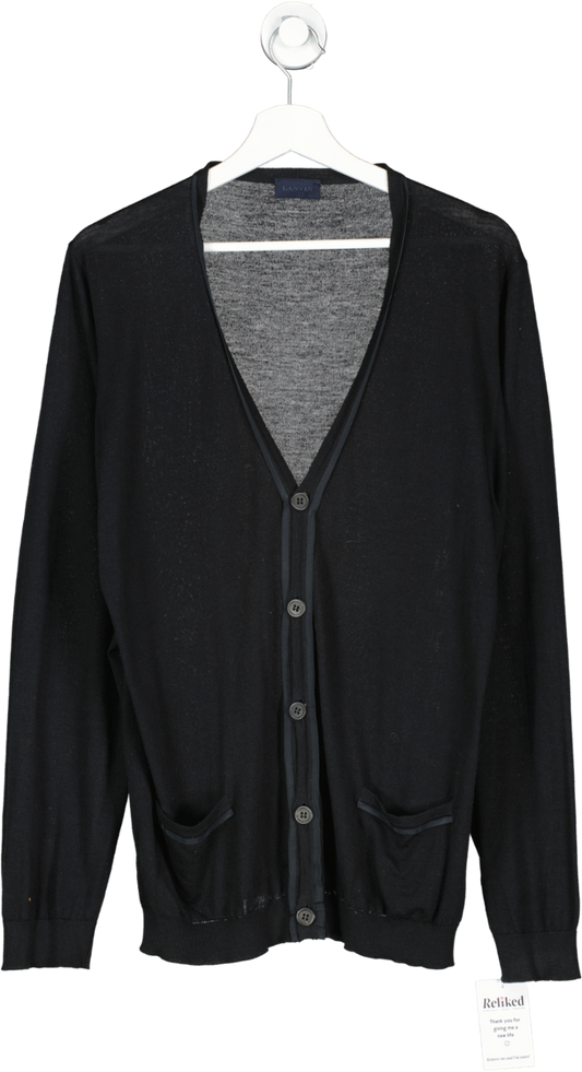 Lanvin Black Cotton & Merino Wool Blend Cardigan UK XL