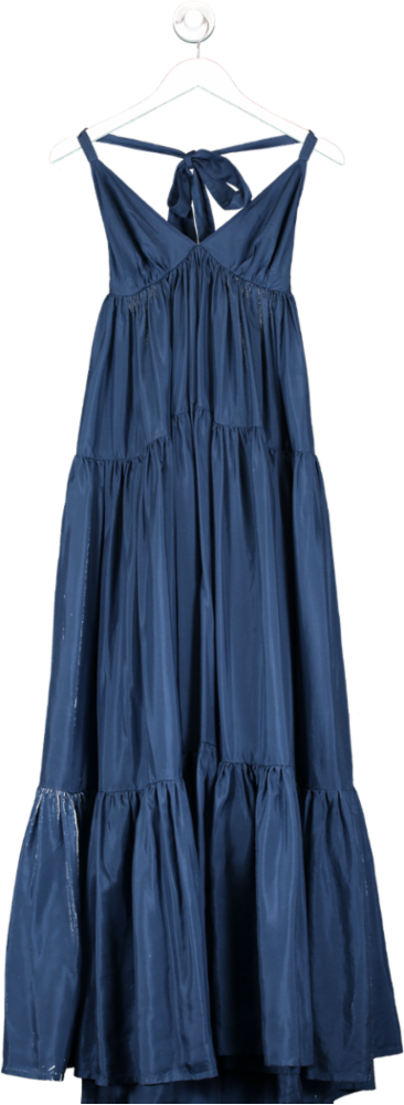 KALITA Blue Atlas Tiered Silk Maxi Dress UK XXS
