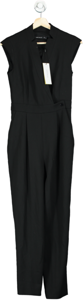 Black collar tie front sleeveless jumpsuit sales