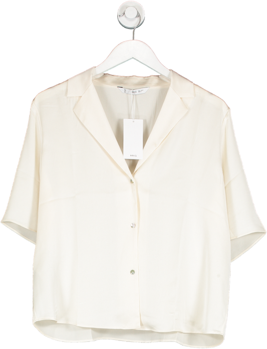 MANGO Cream Short Sleeve Satin Shirt BNWT UK 12