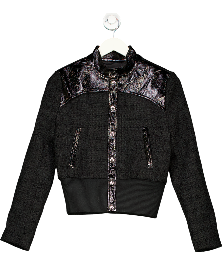 Maje Black Tweed Jacket With Patent Leather Trim UK 8 Reliked
