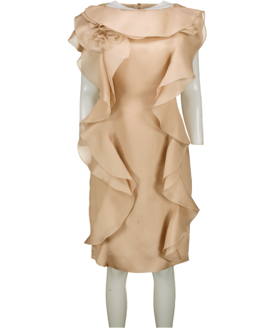 Valentino Couture Beige Ruffle Detail Shift Dress UK 10