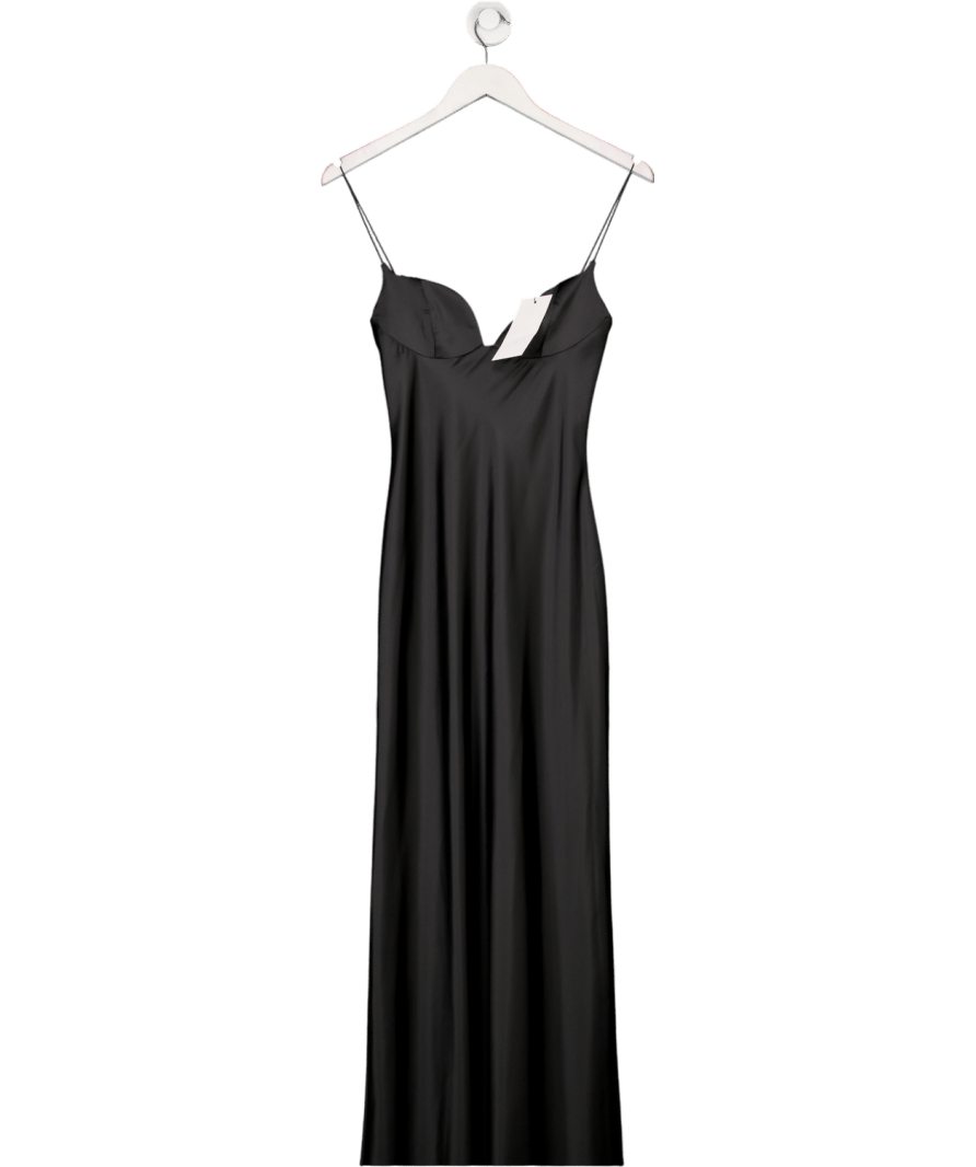 ZARA Black Long Satin Cupped Bodice Maxi Dress UK XS