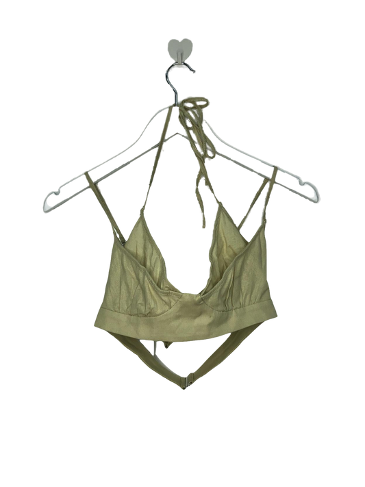 Oh Polly Green Atlas- Double Bust Detail Linen Bralette In Sage UK 8
