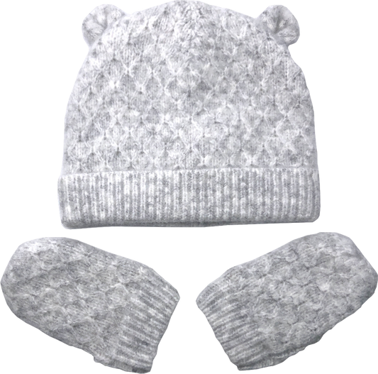 M&S Grey Kids' Bear Ears Hat And Mitten Set 12-18 Months