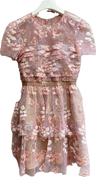 self portrait Pink Flower Mesh Tiered Mini Dress BNWT UK 6