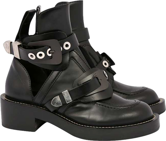 Balenciaga Black Ceinture Cut-out Ankle Boots Gunmetal / Silver UK 4.5 EU 37.5 👠