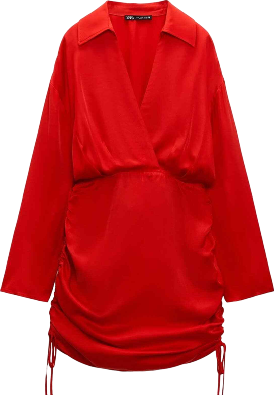 ZARA Red Satin Long Sleeve Ruched Mini Dress BNWT UK XS – Reliked