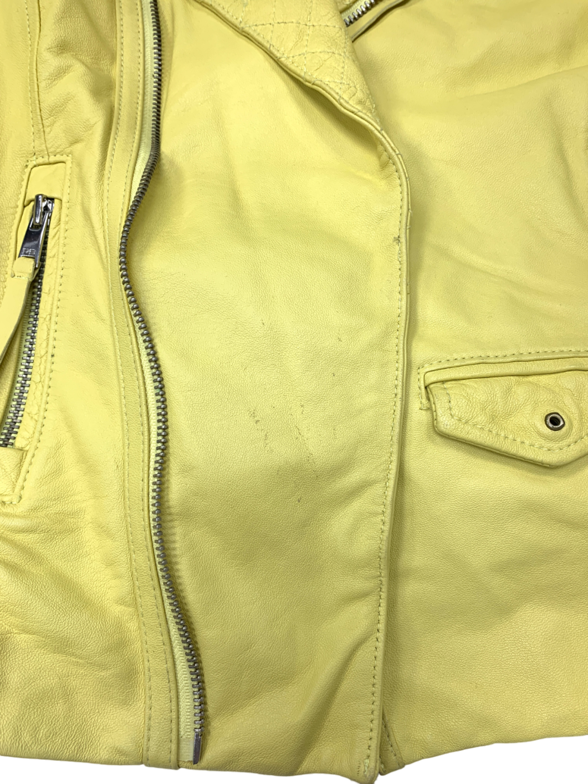 Royal Sunday Yellow Faux Leather Studded Biker Jacket UK S